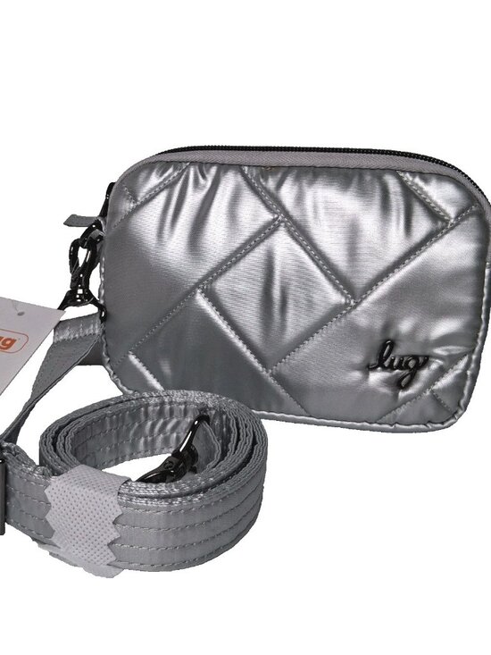 lug Handbags - LUG Purse Coupe SE Quiled Metallic Silver Small Crossbody Bag Zipper 7"